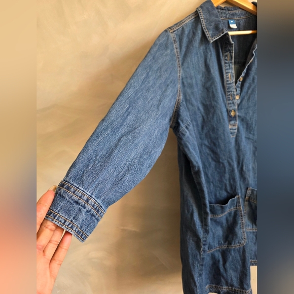 Old Navy Denim Shirt Dress Chore Pockets Popover Henley Sz 2X - Picture 9 of 10